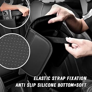 Car Center Console Cover, Leather Comfort Armrest Cover with 2 Storage Bag, Interior Car Accessories Universal Car Arm Rest Cover Pad for Car Decoration and Storage, Fit for Most Vehicle (Red)