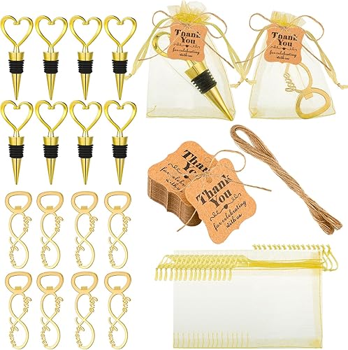 60 piezas de recuerdos de fiesta de boda para invitados, tapón de vino y abridor de amor, regalos de despedida de soltera Love Forever con 100