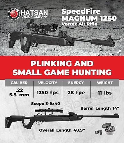 Miniatura 9 de Hatsan SpeedFire (Magnum 1250) - Rifle de aire, color negro con paquete de objetivos de papel Wearable4U y pellets incluidos