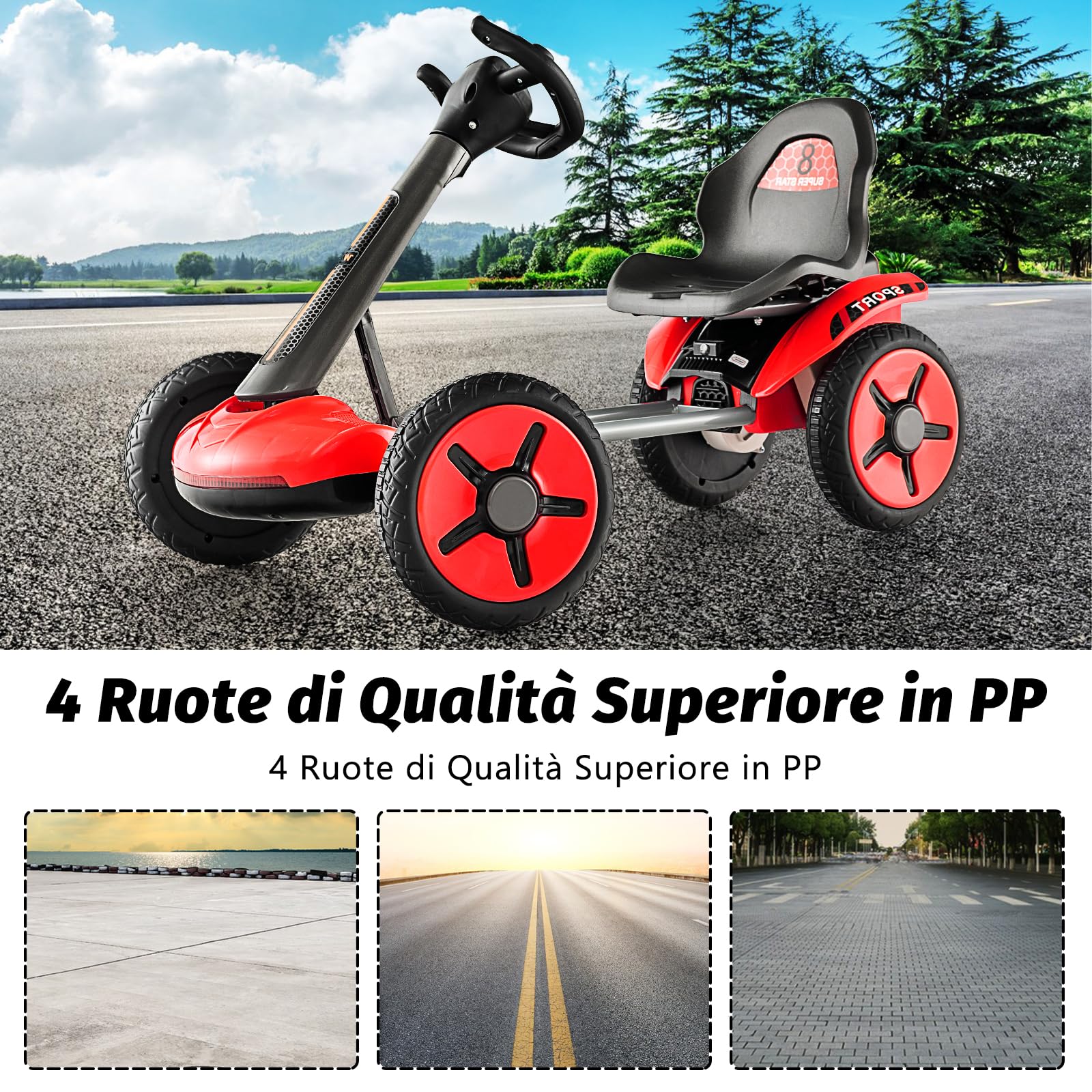 COSTWAY 12V Go Kart Elettrico per Bambini, Go Kart Pieghevole con Portabicchiere, Volante e Sedile Regolabili e Funziona Lento Avvio, per Bambini 2-5 Anni (Rosso)