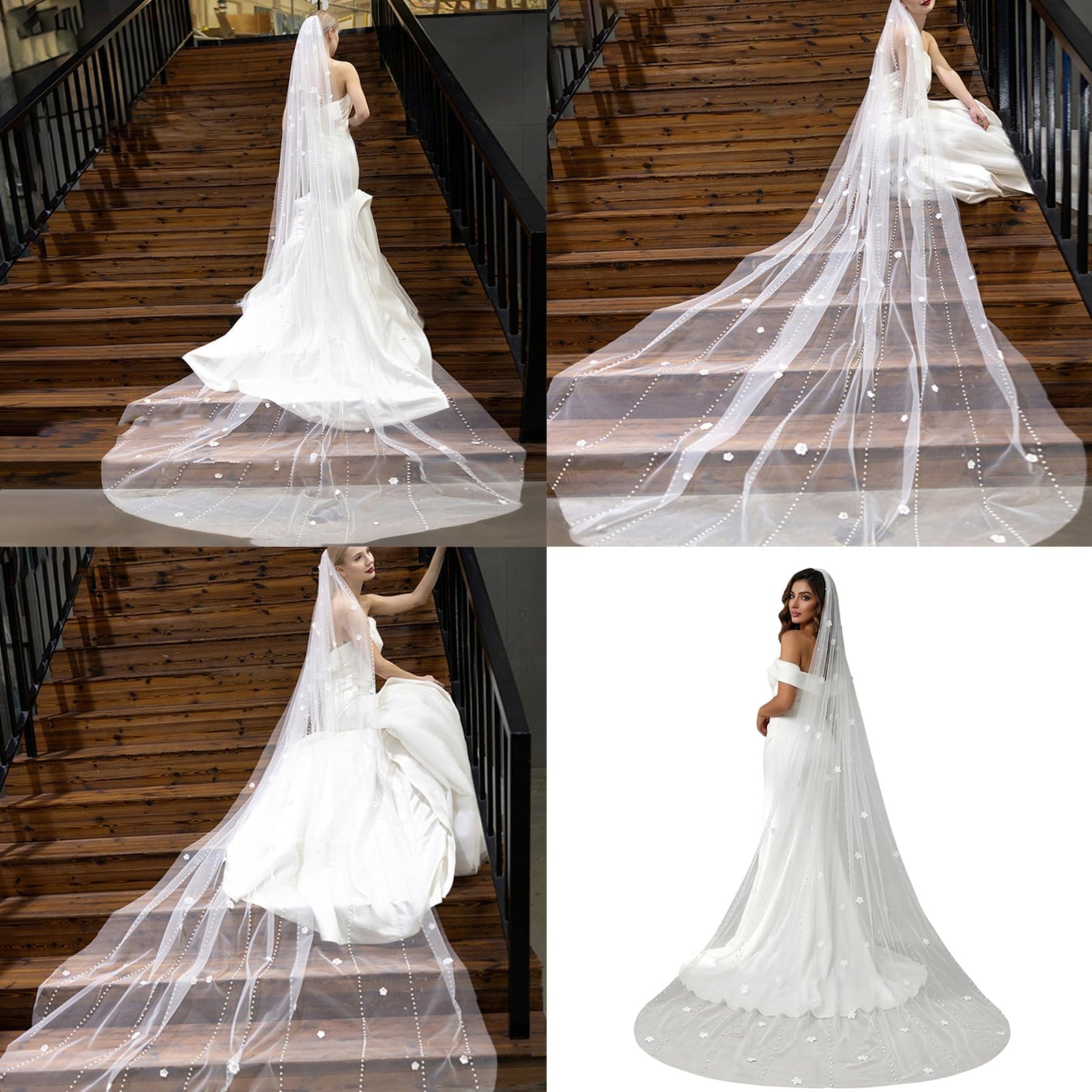 Romantischer Brautschleier mit Perlen, lang, U-Form, Kapellen, Zug, Schleier für Brautschmuck, Strand, Hochzeit, besondere Anlässe, Fotoshootings, künstliche Perlen, Hochzeit, Outdoor-Zubehör