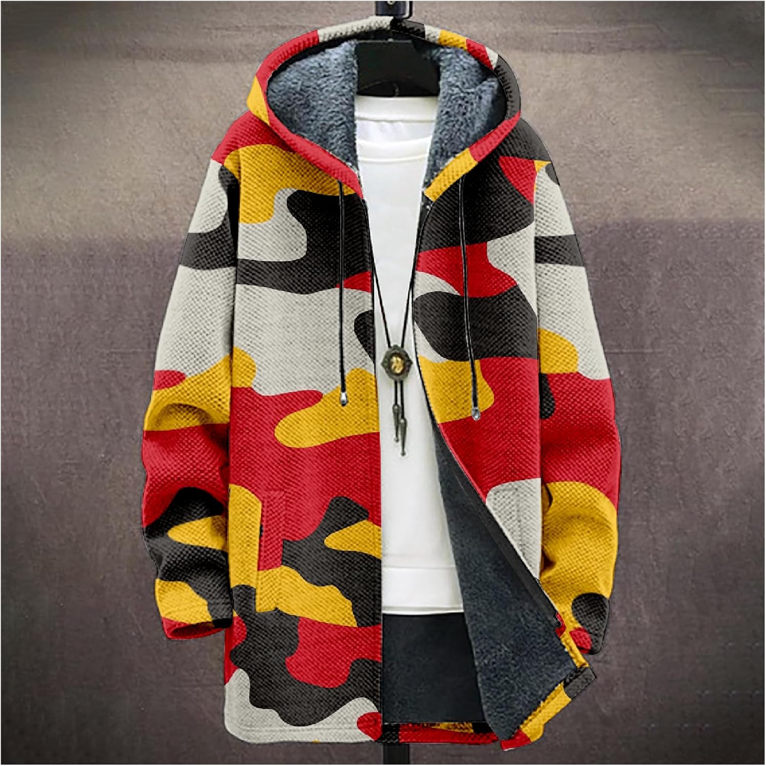 BIVENANT Mens Camo Hooded Cardigan Zip up Long Hoodie Jackets Camouflage Fashion Fleece Hoodies Coats for Men