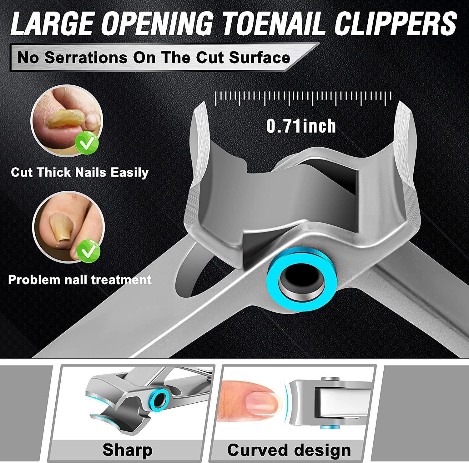 5Pcs Ingrown Toenail Removal Kit, Thick Toenail Clippers for Seniors, Heavy Duty Toenails Clippers for Men, Slanted Nail Clipper with Long Handle, Angled Head Toe Nail Clipper Senior Gift (Silver)