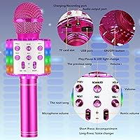 Vista 6 de Micrófono de karaoke para niños, inalámbrico Bluetooth portátil de mano, micrófono de karaoke para cantar, con luces LED, regalo para niñas, niños