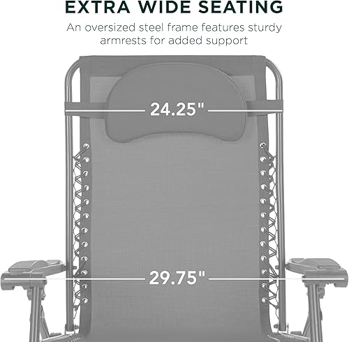Miniatura 3 de Best Choice Products Silla reclinable de gravedad cero de gran tamaño, plegable para patio al aire libre con soporte para tazas, bandeja de