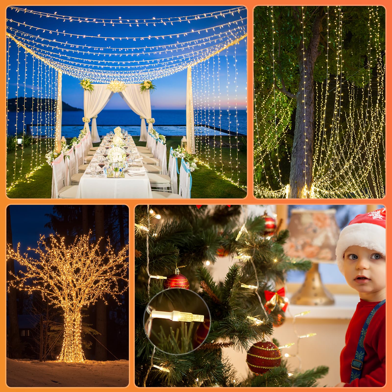Guirnalda luminosa de 100 m, 8 modos de iluminación, impermeable, IP44, vacaciones, fiesta, boda, guirnalda de hadas, decoración para interior y exterior (blanco cálido)