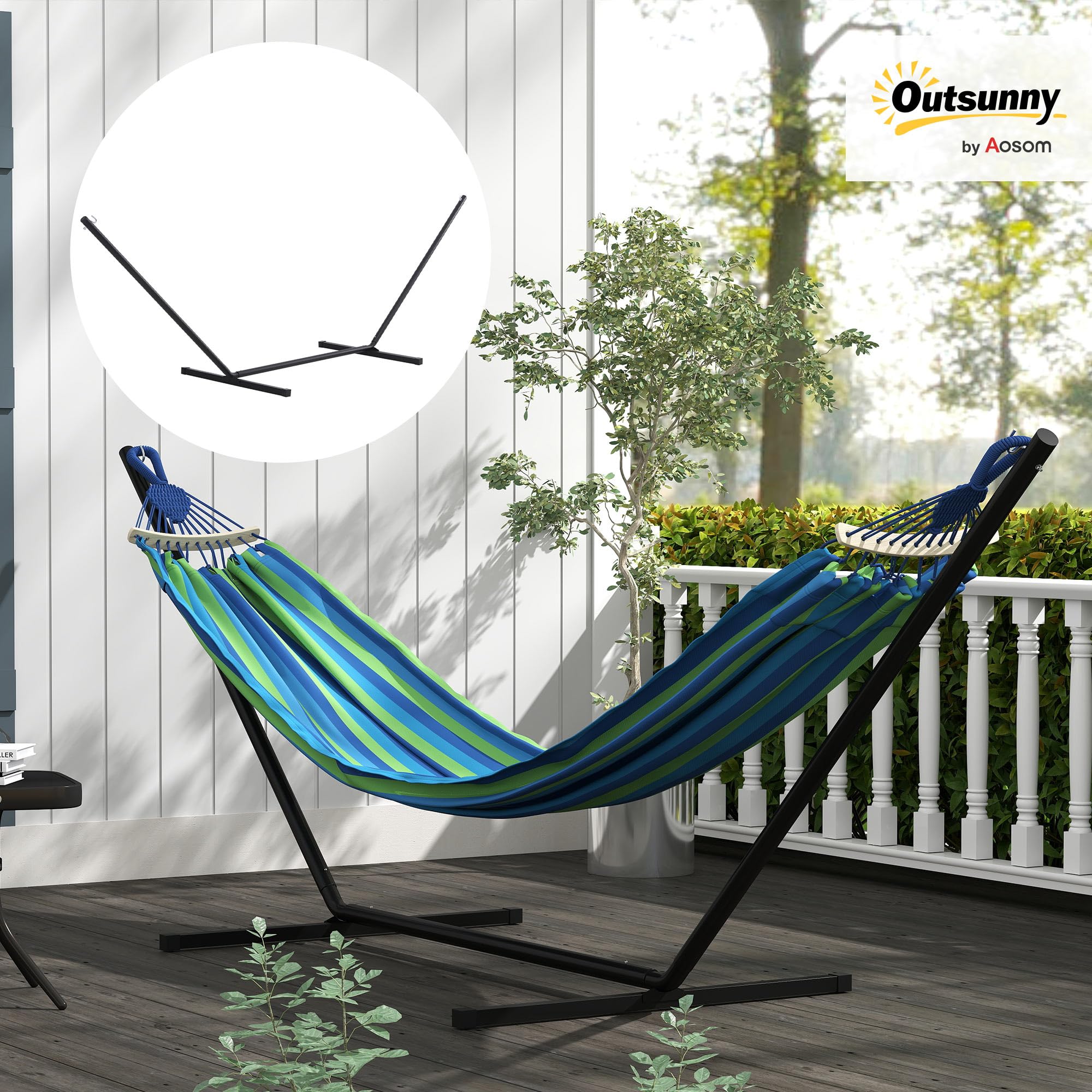 Outsunny Support Pied de hamac Structure Robuste métal époxy Noir 3,60L x 0,92l x 1,12H m