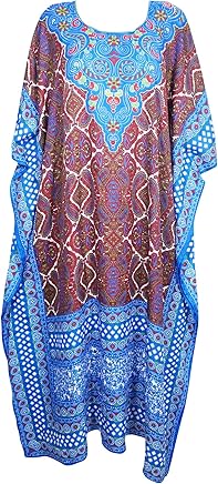 Women Blue Kaftan House Dress Beach Maxi Caftan Lounger One Size