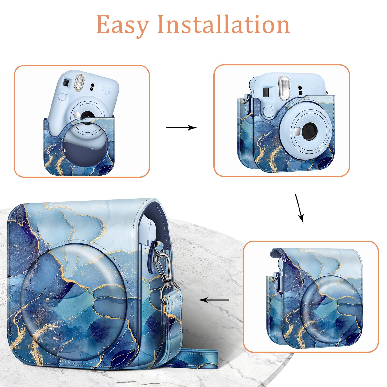 FINTIE Custodia Compatibile con Fujifilm Instax Mini 12 Fotografica Istantanea - Borsa Cover Protettiva in Similpelle con Tracolla Regolabile,