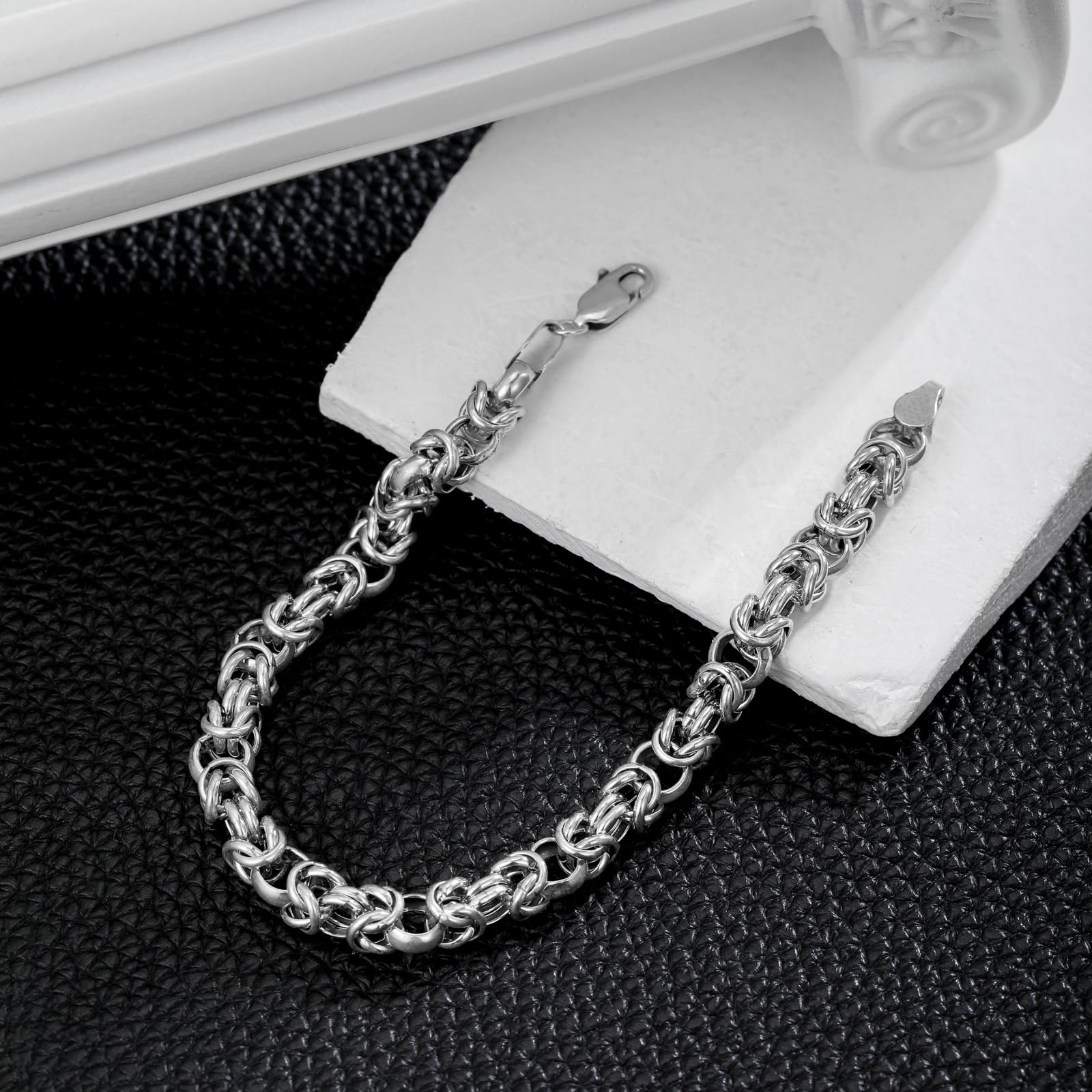 Italien 6MM Byzantinische Kette Armband Massiv 925 Sterling Silber Link Byzantinisches Armband mit Karabinerverschluss 18/20/23 Zentimeter für Männer Frauen