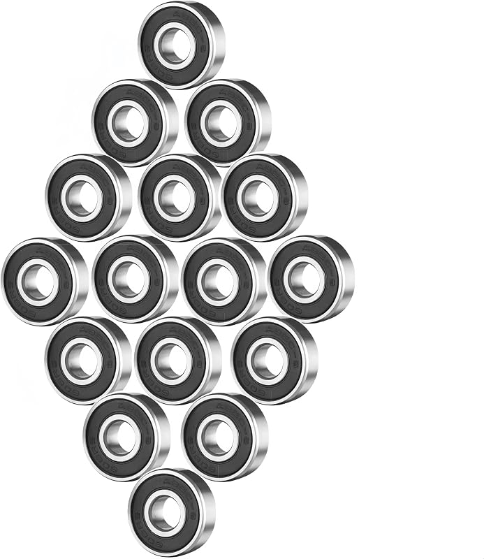 16 Pack 608-RS Ball Bearings Skateboard Bearings Double Rubber Sealed Shielded Miniature Deep Groove 608rs ABEC-9 Bearings for Skateboards Inline Skates Scooters Roller Blade Skates (8mm x 22mm x 7mm)