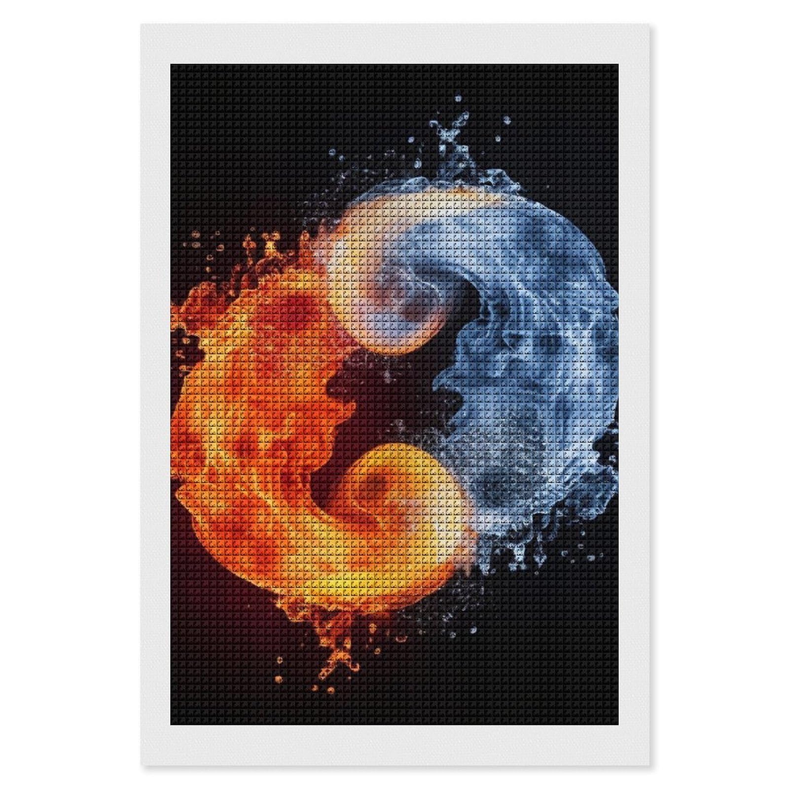 Yin Yang Fire Water Diamond Art Kits for Adults, DIY 5D Diamonds Painting Kits for Beginner, Round Full Drill Diamond Dots Painting, 8"x12" Diamonds Pictures Gem Art and Crafts Wall Decor