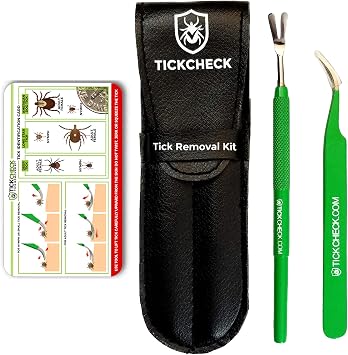 Premium Tick Remover Kit - Stainless Steel Tick Remover + Tweezers, Leather Case, and Free Pocket Tick Identification Card 1 Set