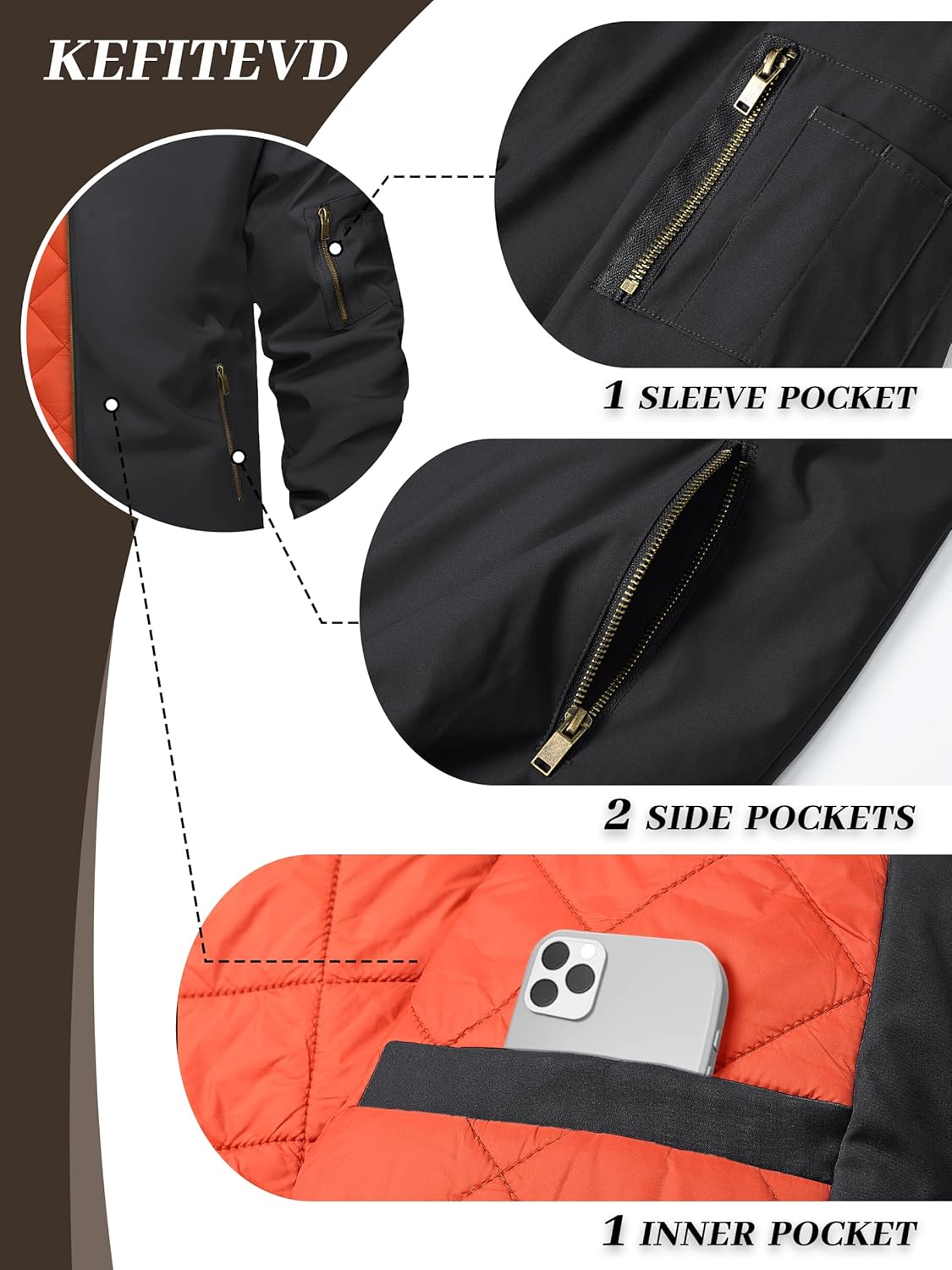 KEFITEVD Bomber Jacket Men Winter Coats Full Zip Windbreaker Mens Jackets Casual Work Coats - Image 6