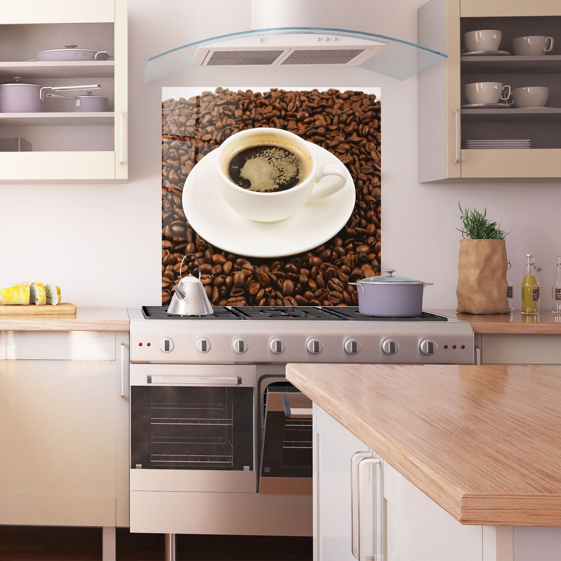 ARTHUB® Panel de Vidrio para Cocina 100x100 cm, 4mm Vidrio Templado | Protección contra Salpicaduras, Protección contra Salpicaduras para Cocina, Alimentos, Coffee Cup On Beans