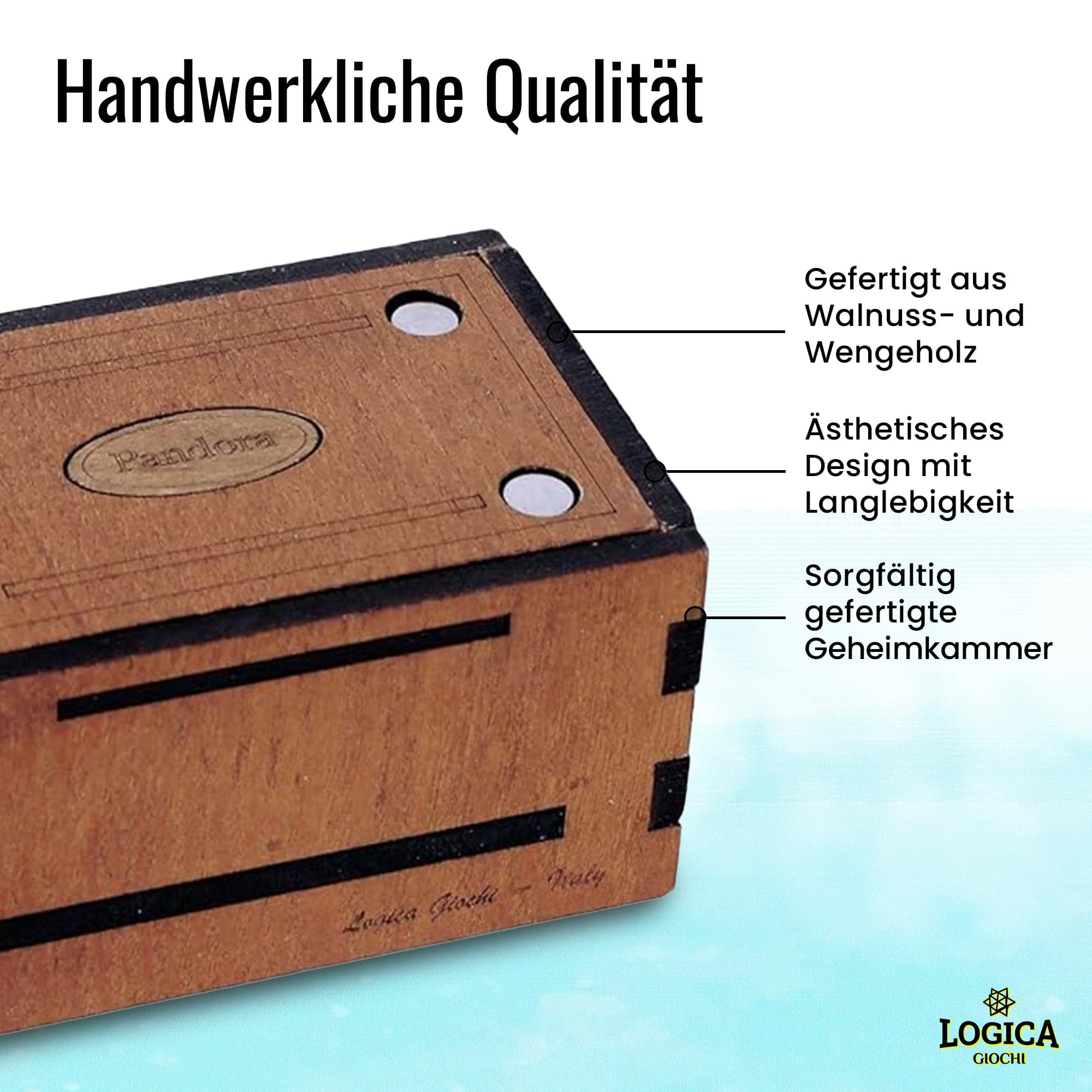 Logica Spiele Art. Pandora Box – Die Secrete Box – Puzzles aus Holz – Geheimset – Schwierigkeitsgrad 5/6 Unglaublich – Kollektion Leonardo da Vinci