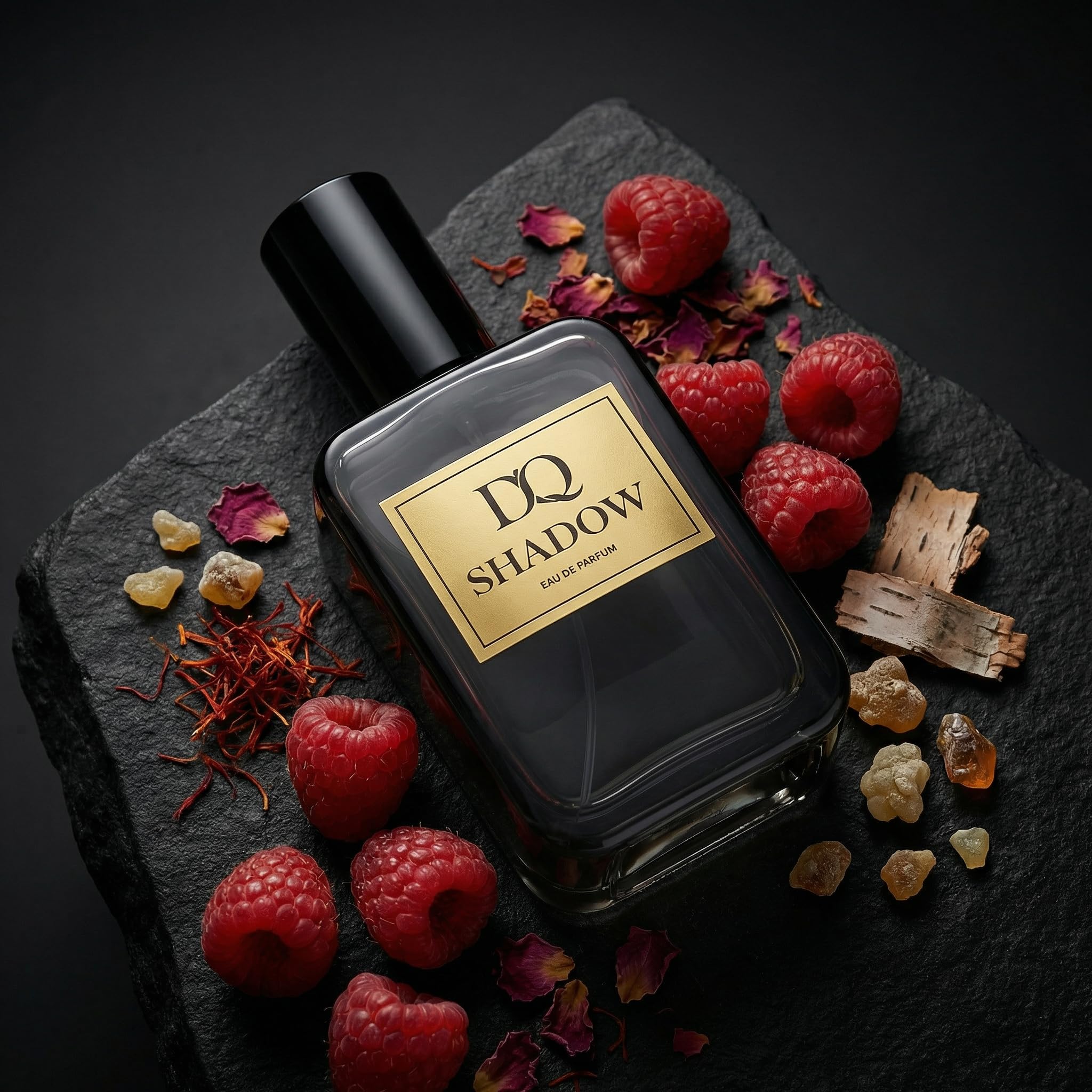D’QAR SHADOW | Eau de Parfum Herren – Dunkler Herrenduft mit Oud, Weihrauch, Safran & Himbeere – Rauchig, warm & holzig – 50 ml
