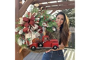 Christmas Truck Decoration & Red Truck Wreath for Christmas Tree