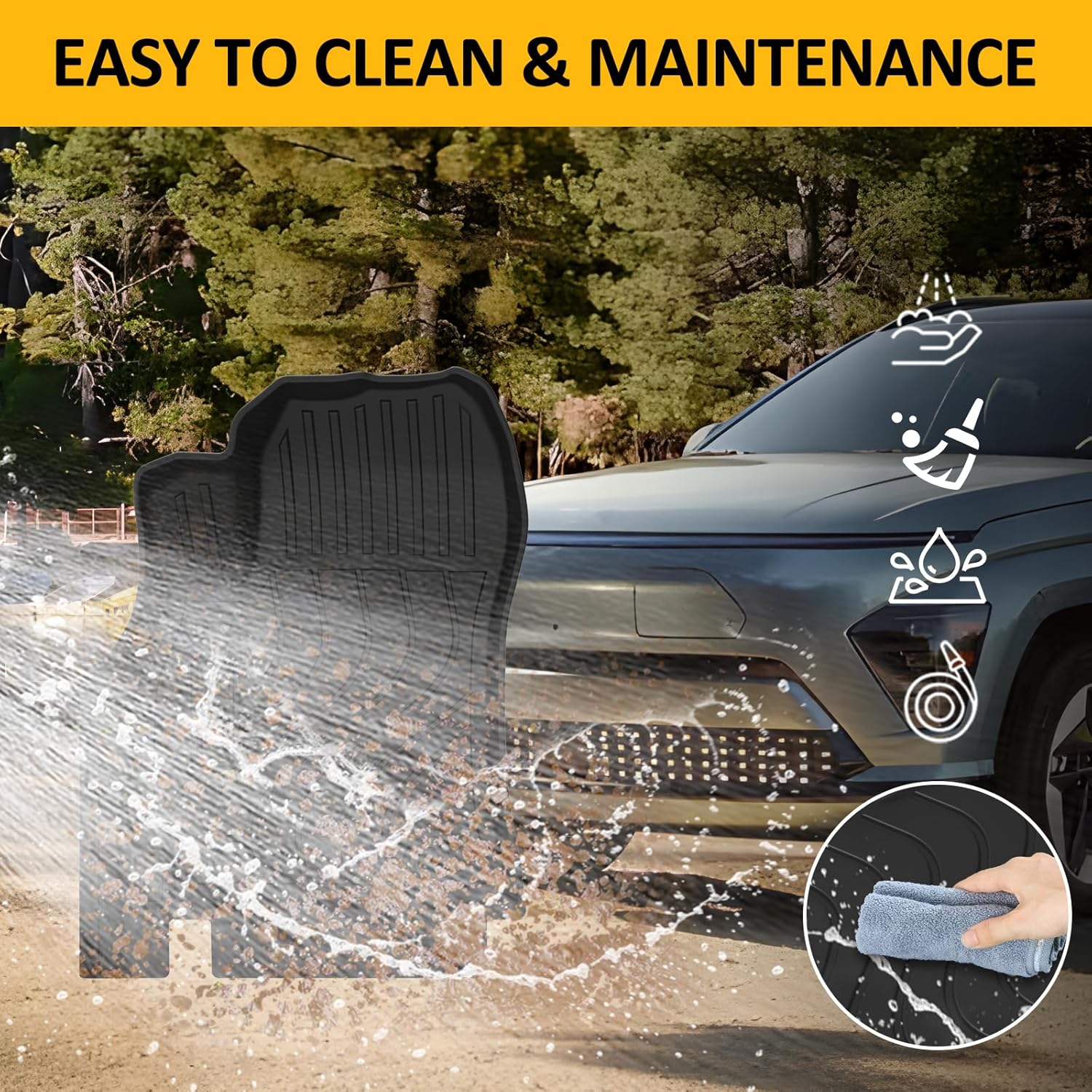 Falafa Floor Mats for 2025 Hyundai Kona(Not for EV), All Weather TPE Heavy Duty Anti-Slip Floor Liners 1st & 2nd Row for Hyundai Kona Car Mats Accessories, Black - Image 5