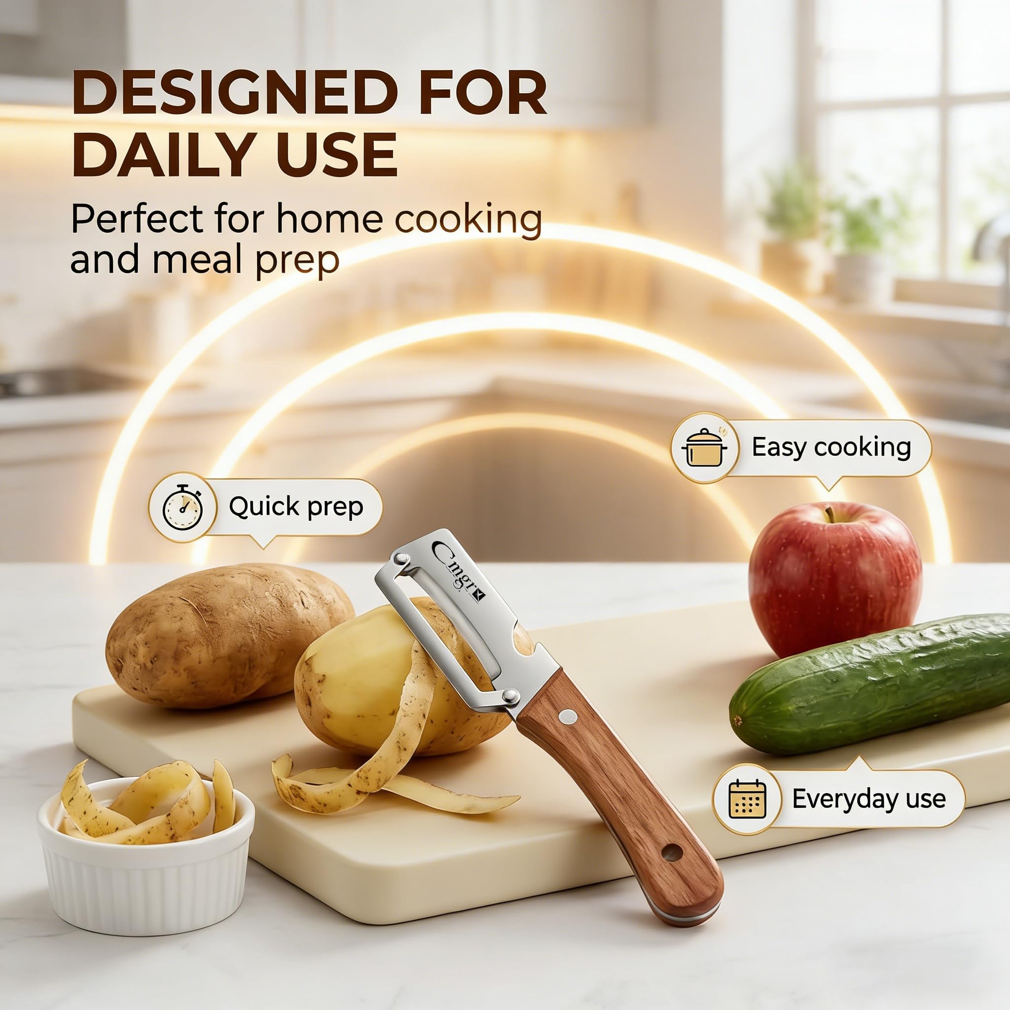 Vegetable Peeler, All Stainless Steel Potato & Fruit Peeler, Professional Kitchen Peeler with Ergonomic Handle, Zero Snag Design for Easy Peeling — view 5