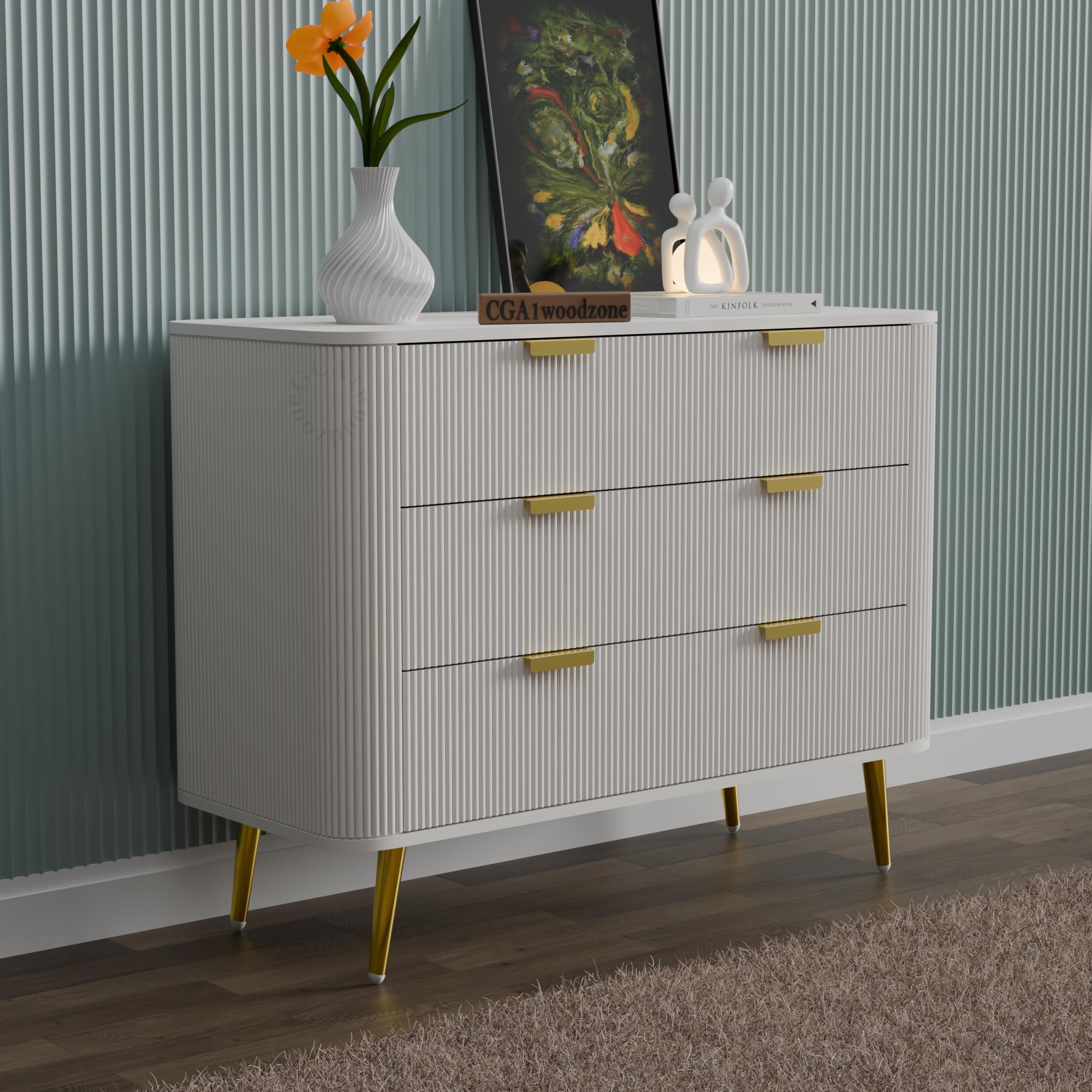 Solid Wooden Chest of Drawers | 3 Drawers Dresser Console Cabinet for Bedroom, Living Room, Drawing Room & Office | Multipurpose Storage Sideboard | HDMR Premium Wood and Iron | Warm White-image-30