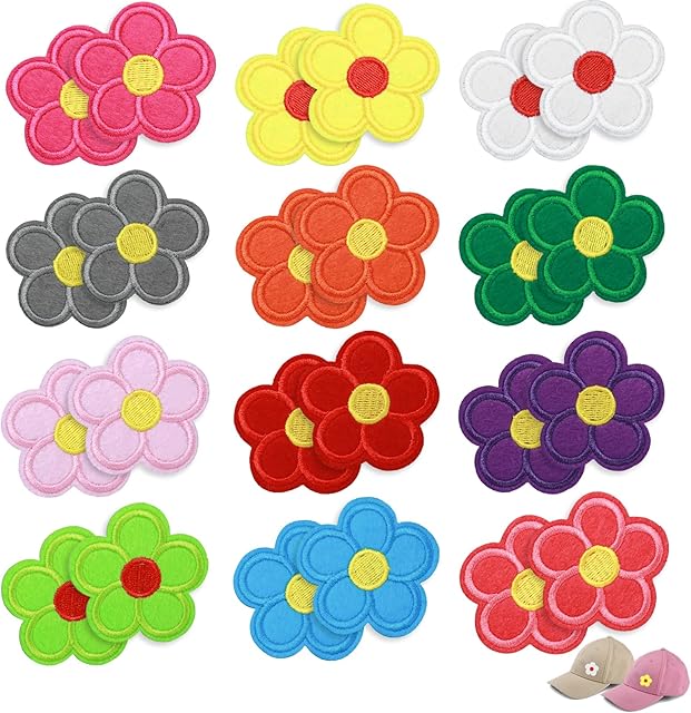 Aster 24 sztuki aplikacje kwiatowe 4,5 x 4,5 cm kwiatowe naszywki haftowane łatki kwiatowe łatki do naprasowania do naprasowywania, łatki do naprasowania, do dżinsów, spodni, t-shirtów, kurtek,