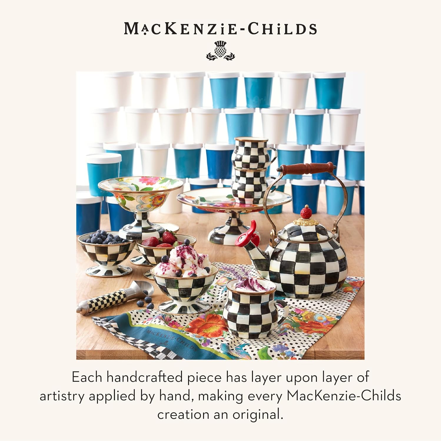 MACKENZIE-CHILDS Supper Club Ice Cream Scoop, Aluminum Ice Cream Accessory, Black-and-White Courtly Check