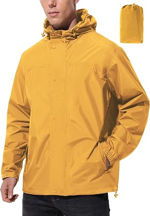 UIQUR Mens Lightweight Packable Waterproof Rain Jacket Windbreaker | 10000mm H2O waterproof rating,Raincoat perfect for cycling,running,hiking, fishing, golf