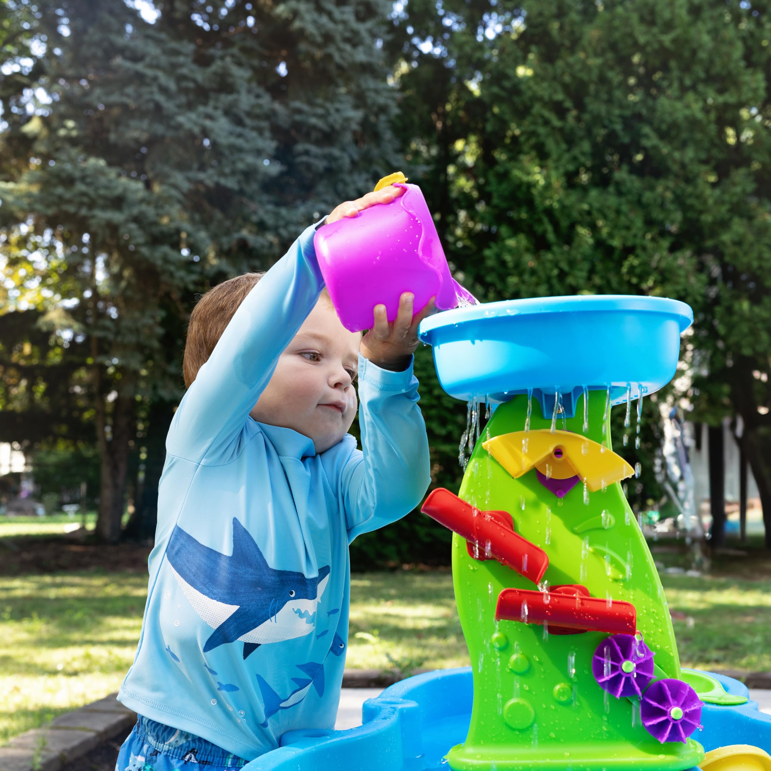 Step2 Rain Showers Mesa de Agua y Arena, Azul y Verde, 13 Accesorios, Juegos de Agua para Niños