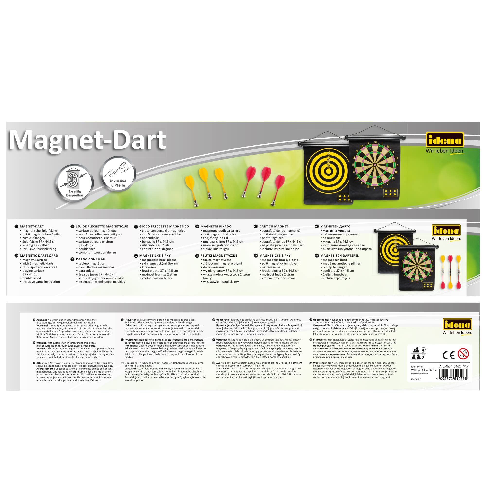 Idena Gioco delle Freccette con 2 Tavole e 6 Freccette magnetiche per Interni ed Esterni