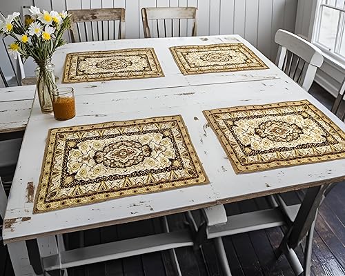 Miniatura 6 de DaDa Bedding Alfombras estilo persa de tapete de mesa para comedor - Juego de 4 piezas con ornamentos florales intrincados, elegantes y de real