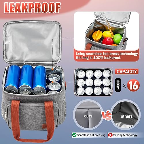 Miniatura 4 de Bolsa de almuerzo para hombres y mujeres, lonchera aislada expandible, enfriador suave con correa para el hombro, para trabajo, viajes, picnic (15