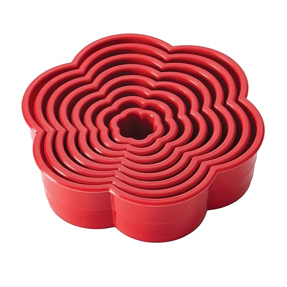 Cake Boss Decorating Tools 8-Piece Nylon Daisy Fondant and Cookie Cutter Set, Red