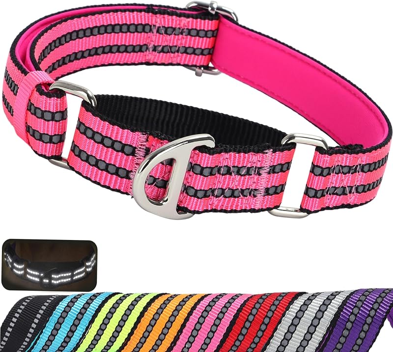 Coleira Martingale para Cães com Acolchoamento e Costura Refletiva MAOWUWUJOZ Rosa Tamanho L