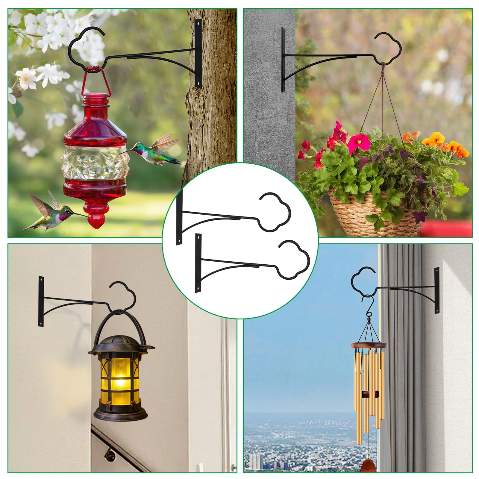 SNAIL GARDEN Confezione Da 2 Ganci A Muro Per Piante In Metallo Nero, Design A Fiore, Portata 12 Kg, Per Esterni - 4