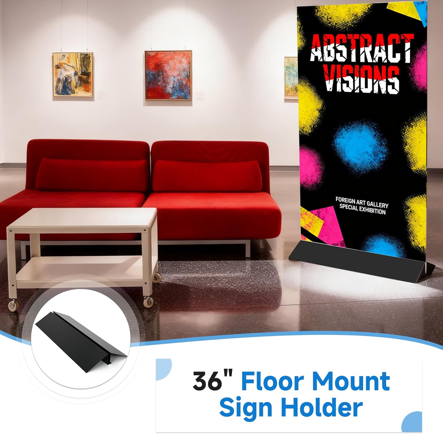 Heavy Duty Floor Standing Sign Holder Base Only – Metal Stand for 36" Wide Foam Board, Poster, Acrylic, Glass & Composite Signs up to 72" Tall – Perfect for Store Advertising & Displays