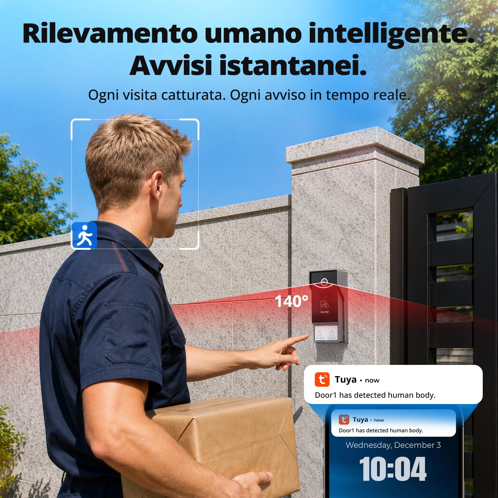 Kit Videocitofono 2 Fili WiFi6 Dual Band 2 Famiglie, Schermo Touch 7" IPS, Telecamera 1080P Visione Notturna, Audio Bidirezionale, Sblocco Remoto, RFID, Rilevamento Umano