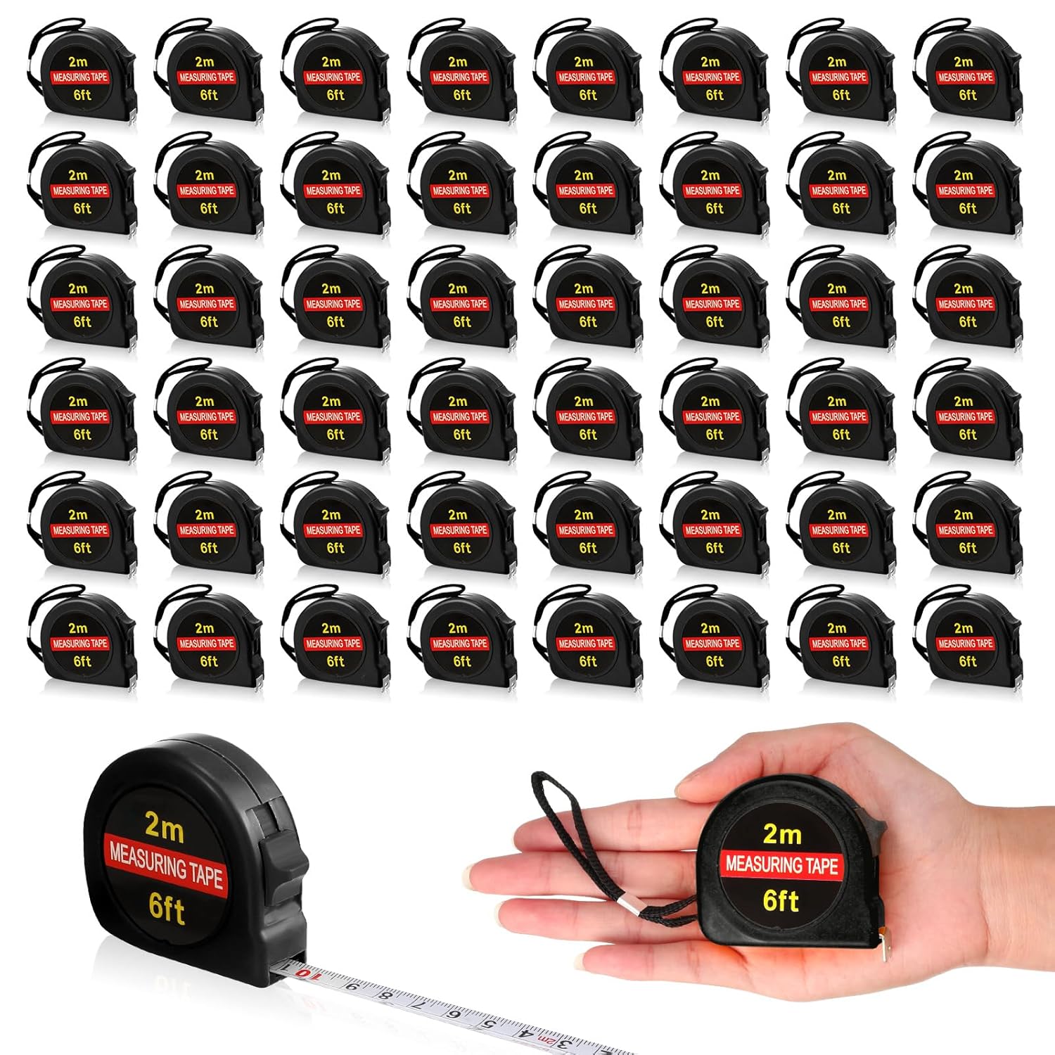 50 Pcs 6 FT Mini Tape Measure Retractable Bulk Small Measuring Tape Pocket Size Measurement Tool for Operation Christmas Items Party Favor Gifts Stuffers for Men(Black)