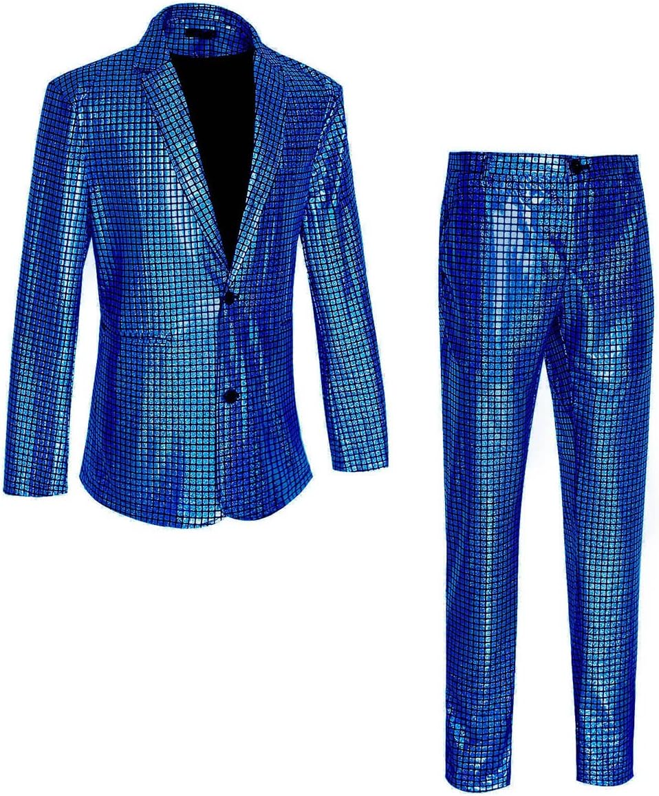 Men's 70s Disco Suit Set with Metal Sequin Jacket and Pants - Image 3