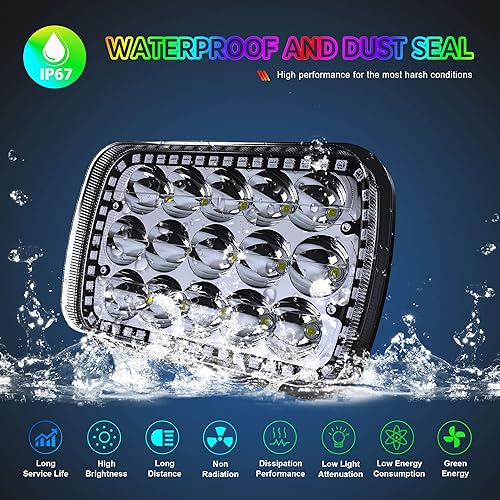 Miniatura 4 de ROLINGER 2PCS H6054 Led Headlights 7x6 5x7 Auto Head Lamp Replacement 2PCS HiLow Sealed Beam with RGB Halo Function Compatible with Jeep Wrangler YJ
