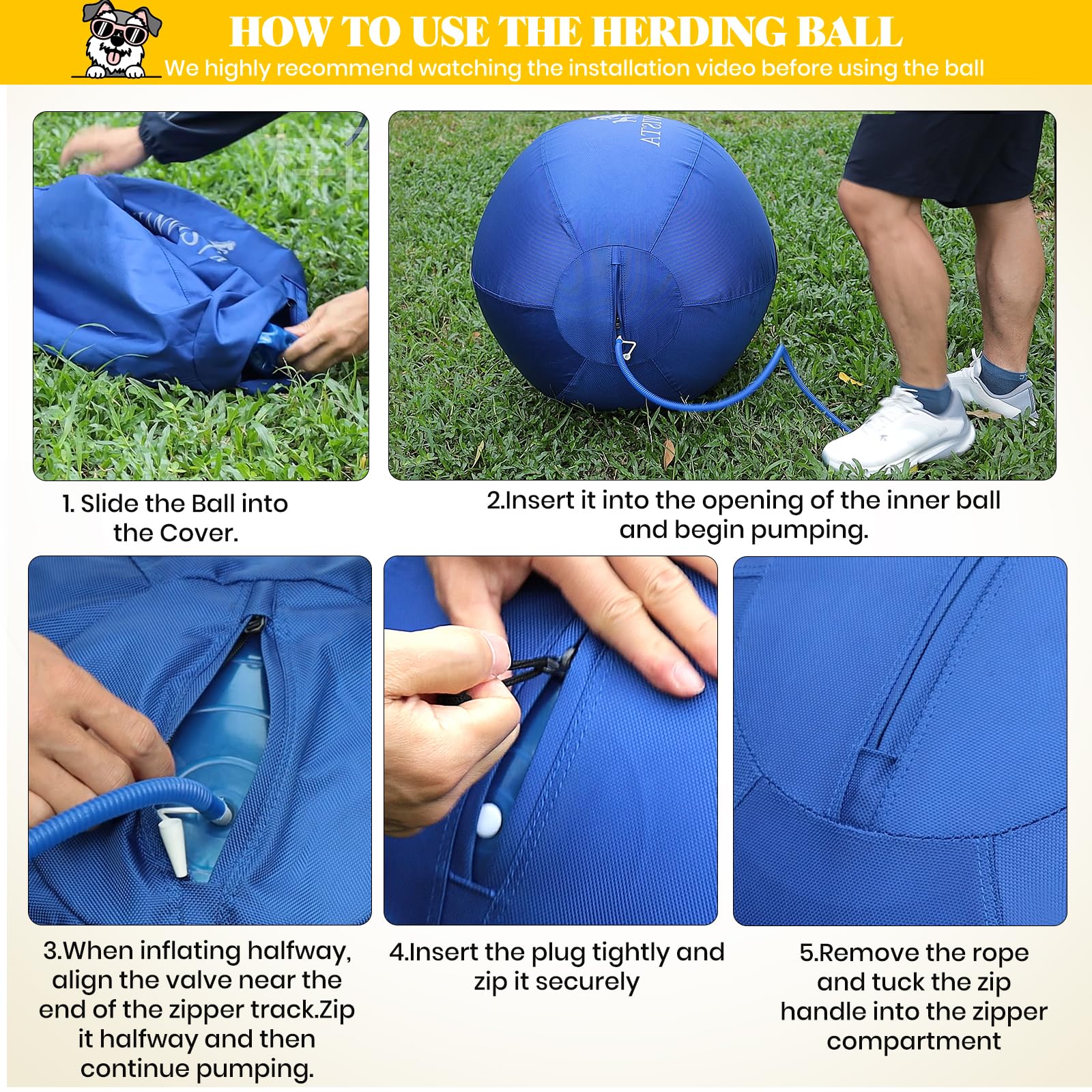 18" Heavy Duty Herding Ball For Dogs - Dual-Layer Outdoor Toy For Aussies, Border Collies & Herding Breeds - View #2