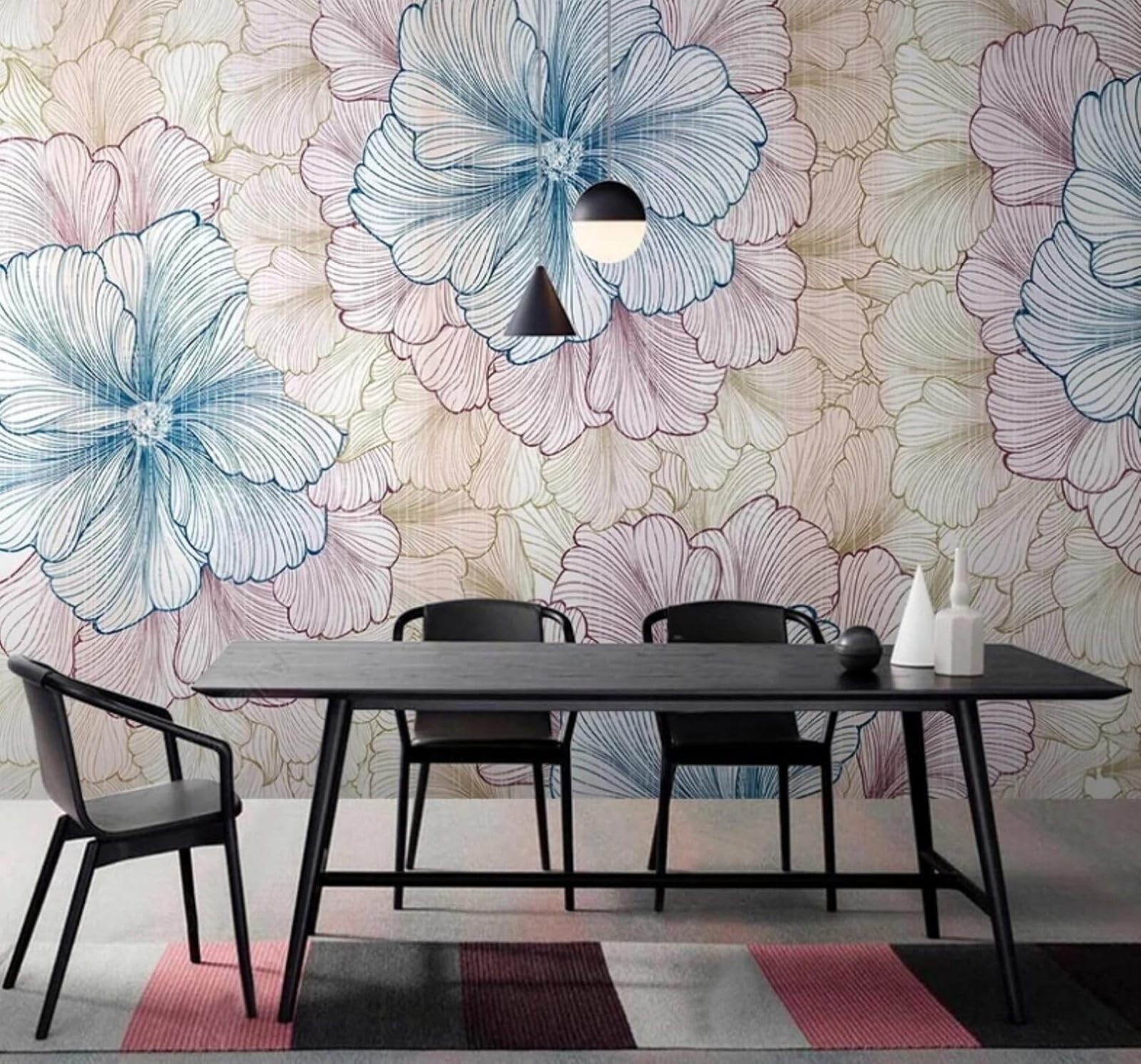 Minimalist Hand Drawn Colourful Lines Flowers 3D Wallpaper Easy Install Feature Office Living Room Sofa Bedroom TV Background Wall Decoration-200cm×140cm