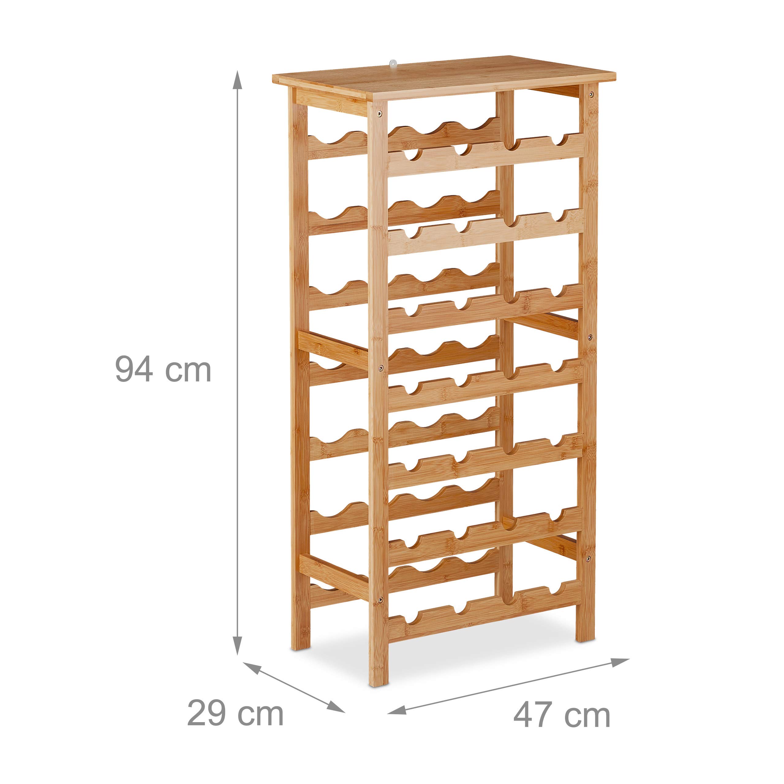 Relaxdays Weinregal Bambus, Getränkeregal für 28 Flaschen, HBT: 94 x 47 x 29 cm, Keller, Küche & Bar, mit Ablage, natur, 1 Stück