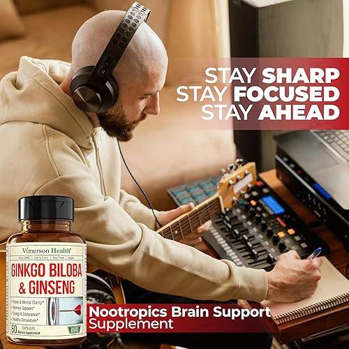 Miniatura 8 de Suplementos de ginseng y ginkgo biloba. Suplemento de apoyo cerebral nootrópicos extra fuerte para memoria y enfoque. Polvo de extracto de raíz de