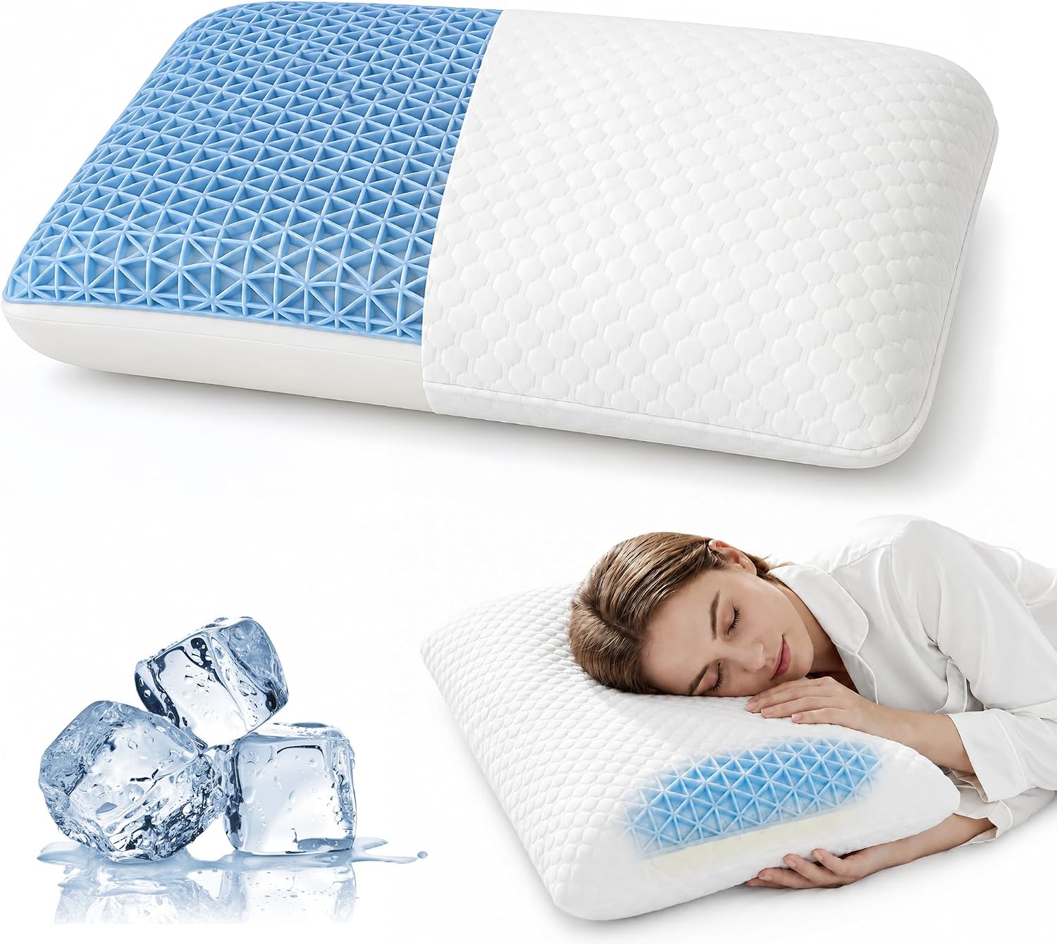 TPE Cooling Memory Foam Pillow, Neck Support for Hot & All Sleep Positions | Ergonomic Pressure Relief delivers soft comfort & fresh airflow for back, stomach & side sleepers, removable wash pillowcase
