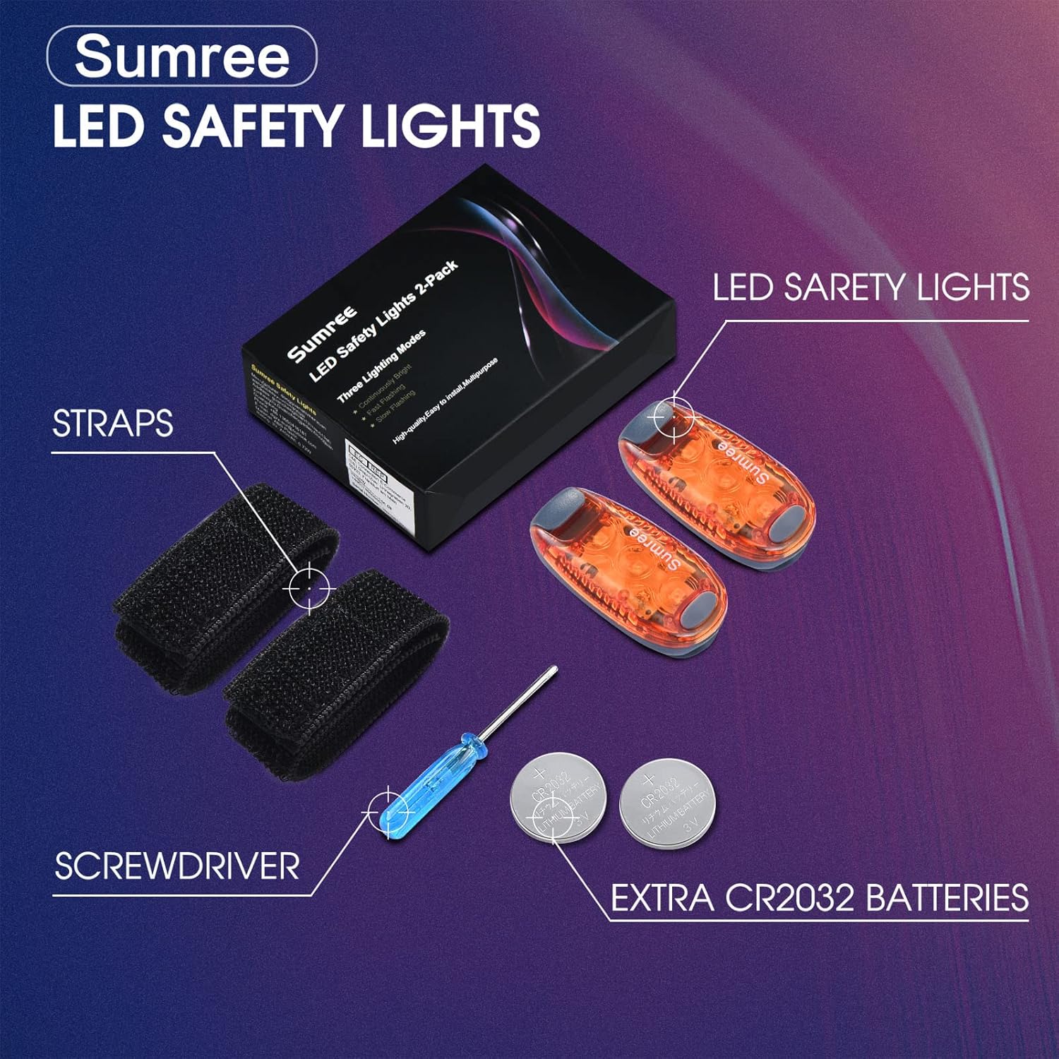 Sumree LED Safety Lights(2 Pack) On Strobe&Running Lights Visibility