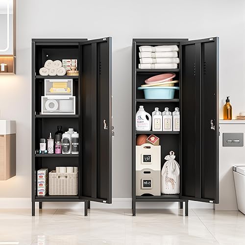 Miniatura 3 de Ckzbk - Armario de almacenamiento de 51.18 pulgadas de alto, gabinete de baño de metal para despensa, con 3 estantes ajustables para cocina, oficina