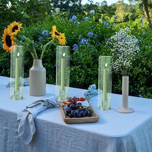 Miniatura 5 de Vixdonos Juego de 3 portavelas de cristal con forma de huracán, moderno soporte para velas cónico largo con cilindro de 11.8 pulgadas de alto,