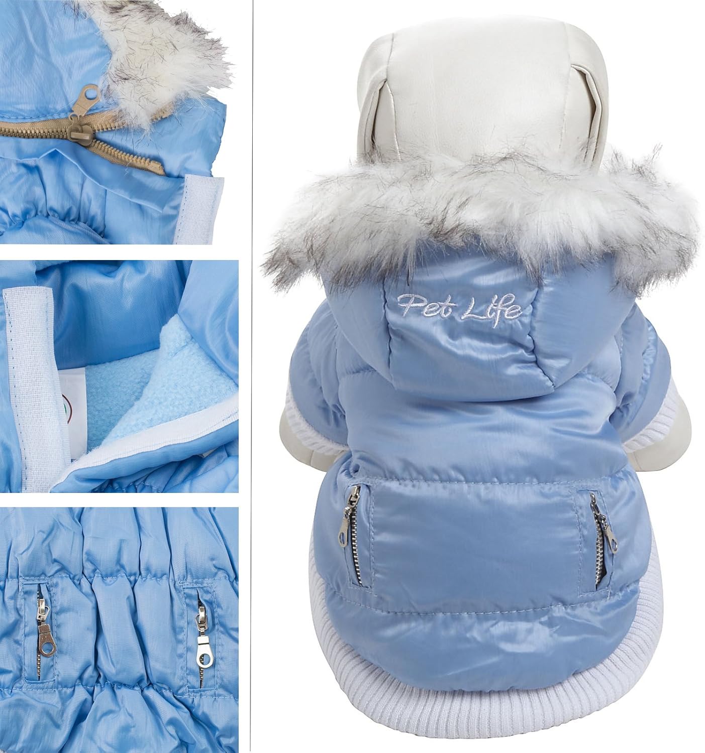 Pet Life ® Classic Metallic Fashion Winter Pet Dog Coat Jacket Parka with 3M Insulation and Removable Hood