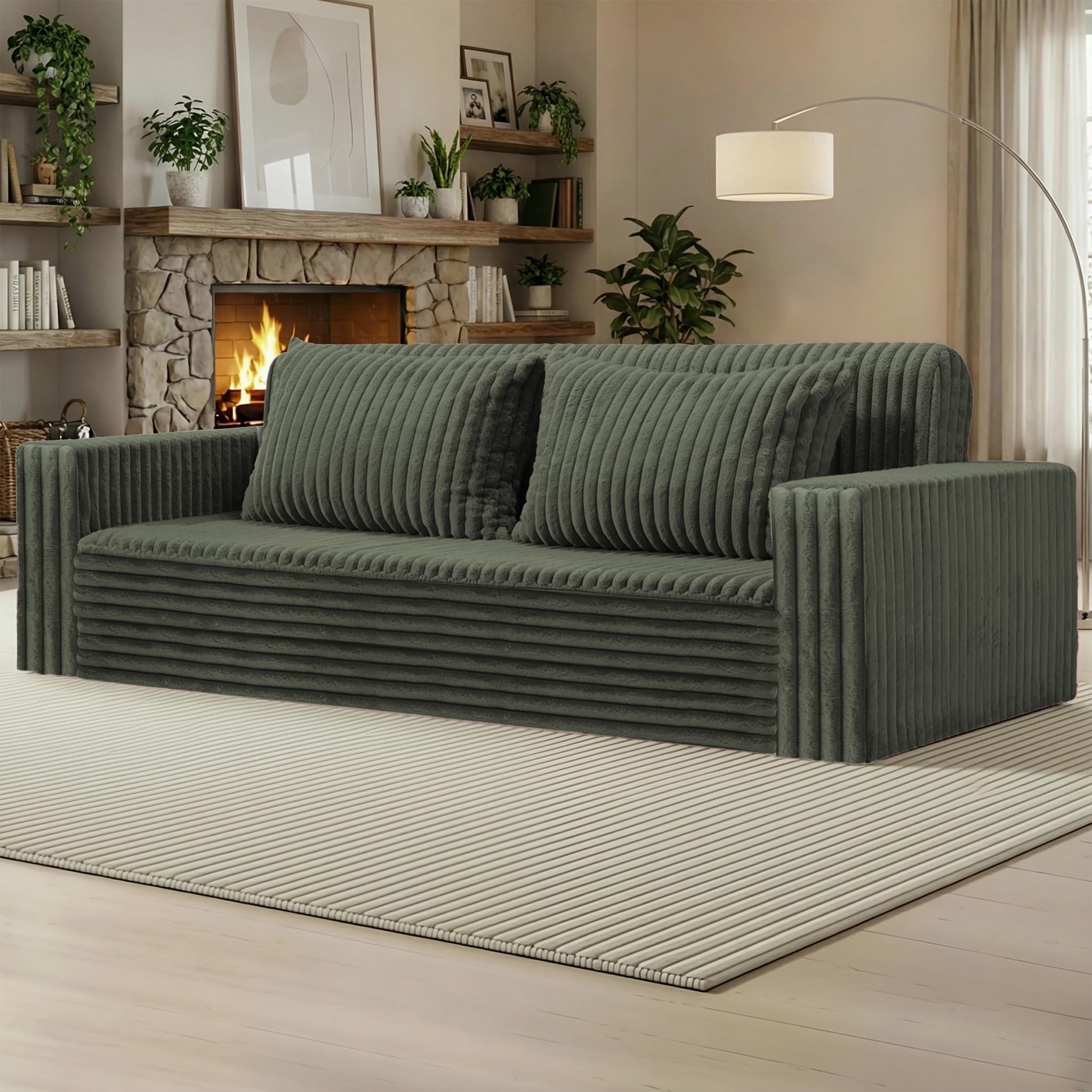 HABUTWAY Folding Sofa Bed, 2 in 1 Convertible Sleeper Chair with 2 Pillows, Portable Fold Out Chair Bed with Armrest, Comfy Floor Couch, Lazy Sofa for Living Room Bedroom Dorm Home Office, Green